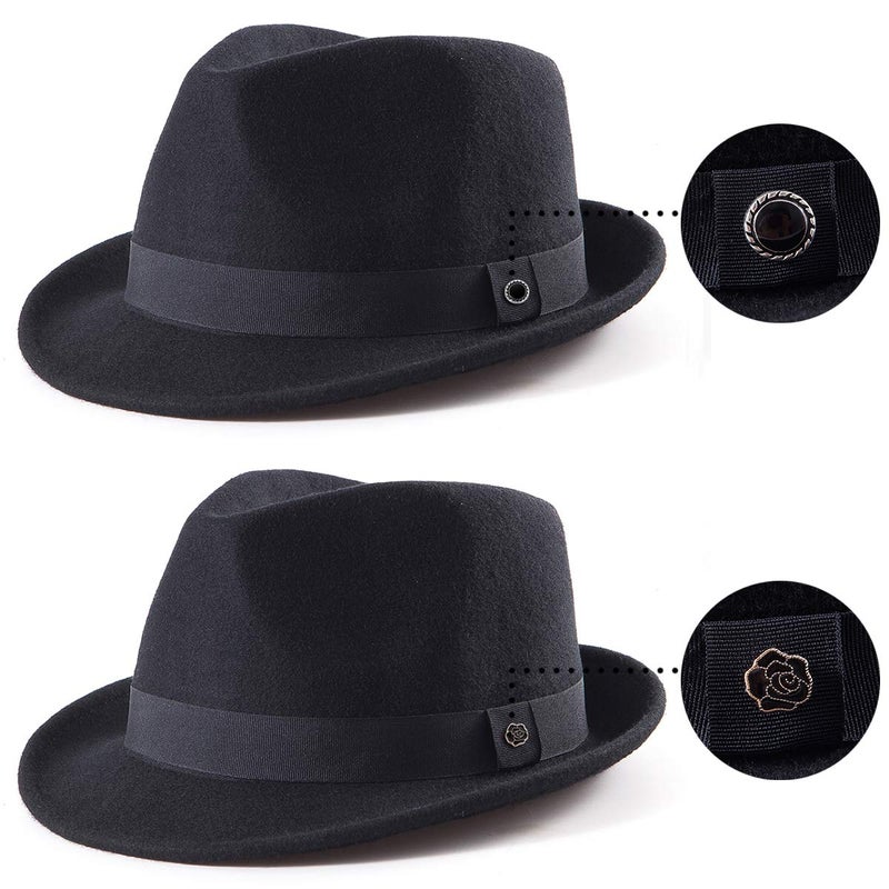 LADYBRO Black Fedora Hat for Men - Classic Wool Short Brim Trilby for Winter, 7 1/4 - Image 3